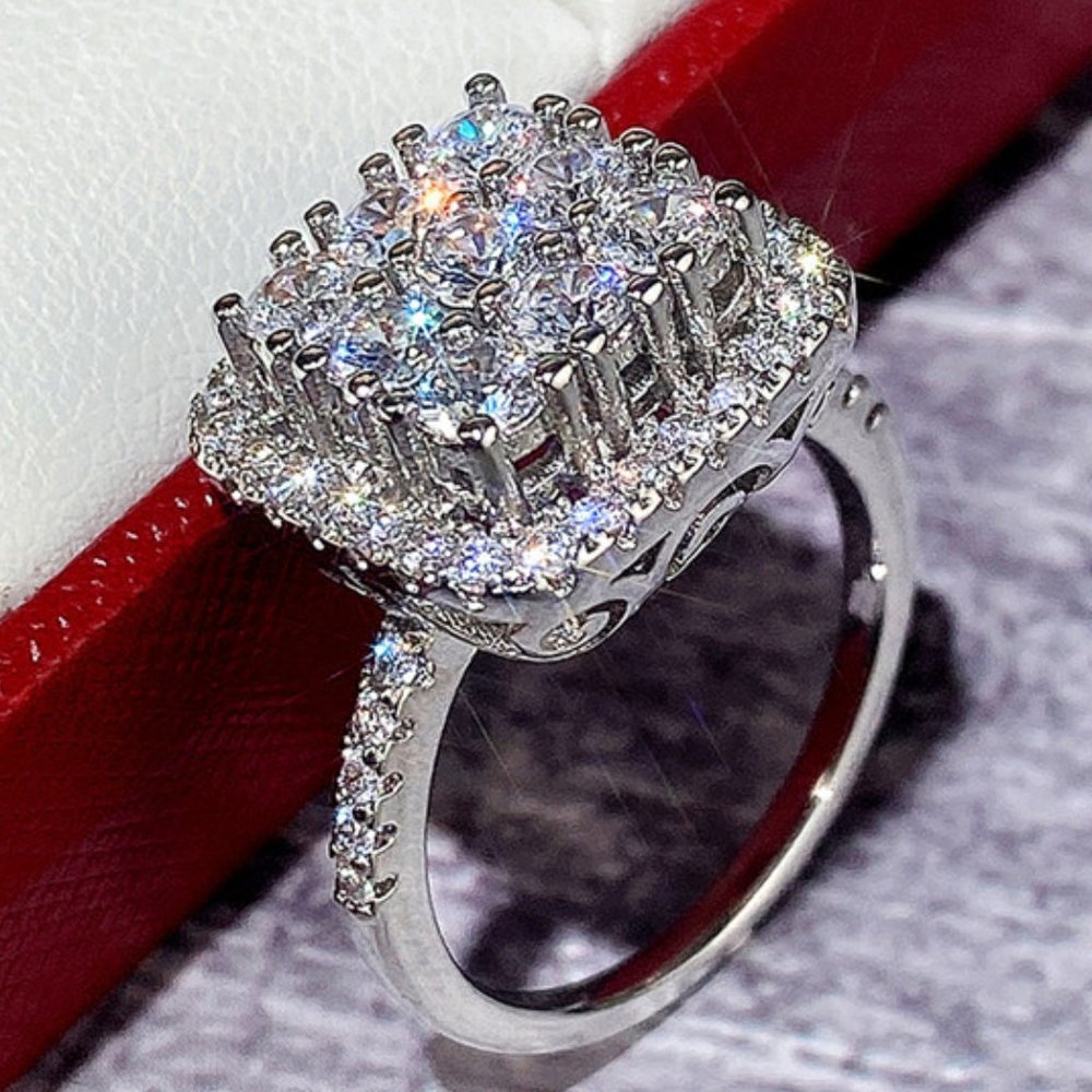 ❤925 Silver Plated Luxury 5A Micro Pave Setting CZ Ring, MARR9395